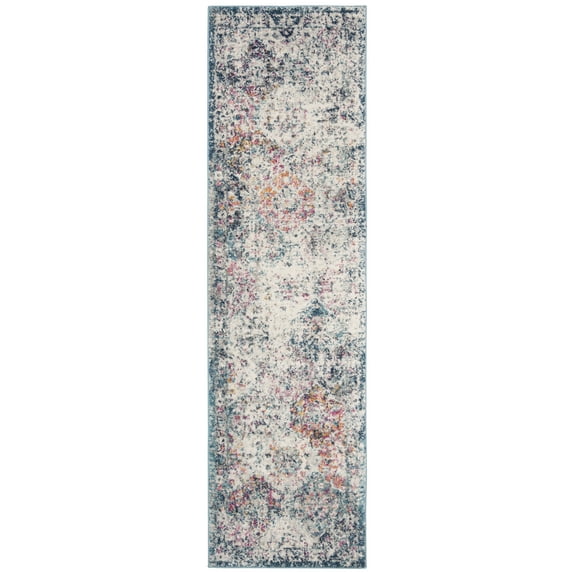SAFAVIEH Madison Judith Distressed Runner Rug, Navy/Teal, 2'3" x 18' - Transitional Modern Design, Navy & Teal, Non-Shedding & Easy Cleaning, Ideal for Living Room, Bedroom, Dining Space, Entryway, H