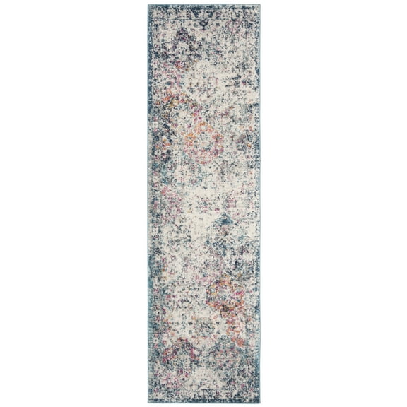SAFAVIEH Madison Judith Distressed Runner Rug, Navy/Teal, 2'3" x 8'