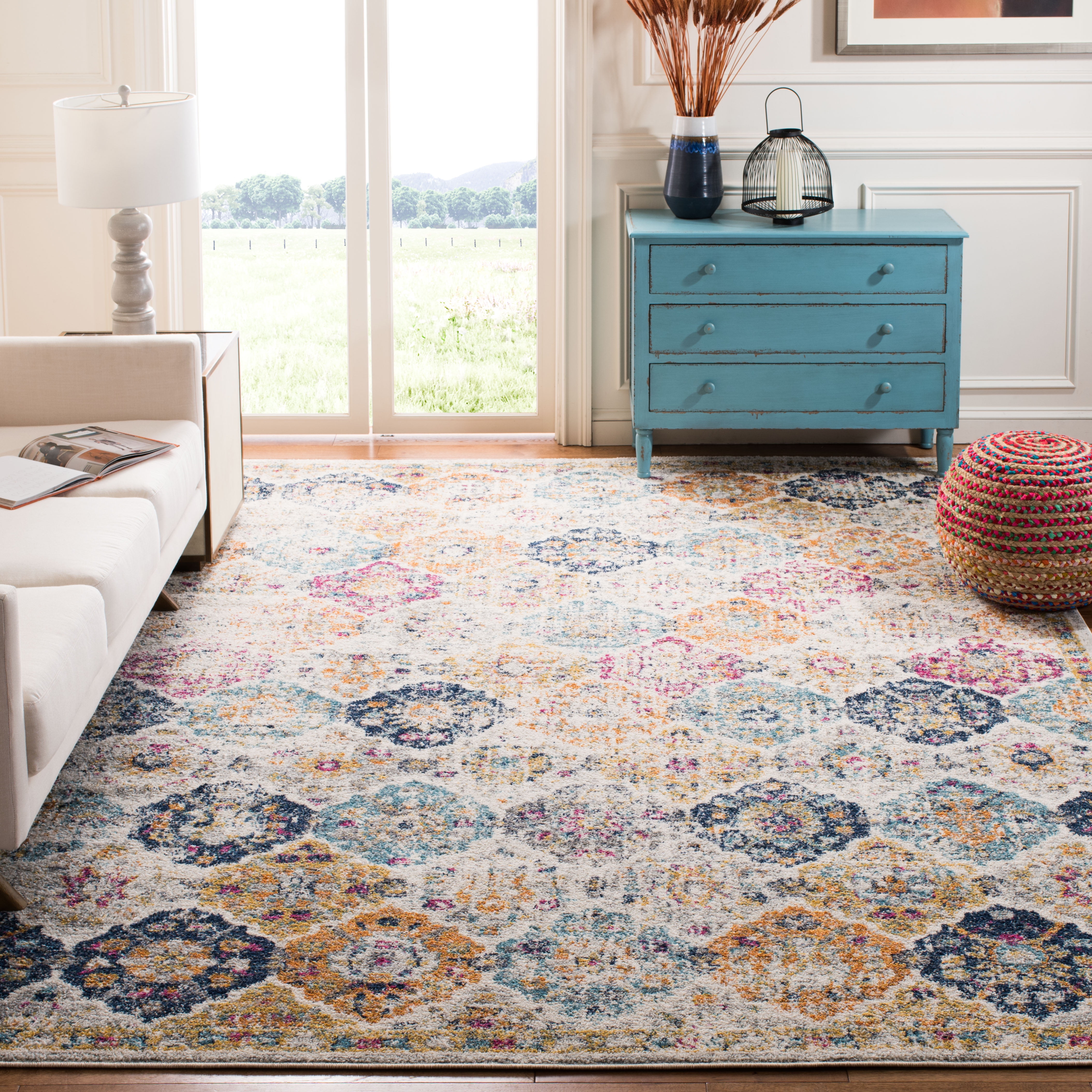 SAFAVIEH Area Rug 9x12 - Madison Collection - Large - Transitional Modern Design, Cream & Multi, Non-Shedding & Easy Cleaning, Ideal for Living Room, Bedroom, Dining Space (MAD611B)