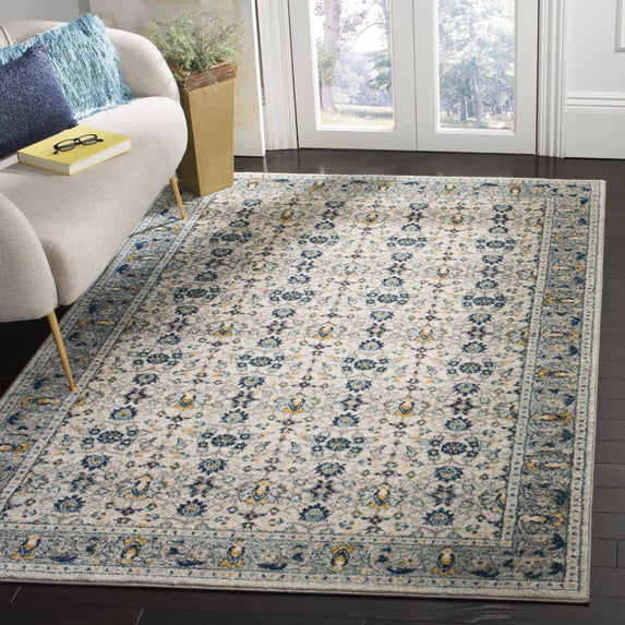 SAFAVIEH Madison Julian Floral Bordered Area Rug, Ivory/Navy, 4' x 6'