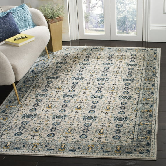 SAFAVIEH Madison Julian Floral Bordered Area Rug, Ivory/Navy, 5'3" x 7'6"