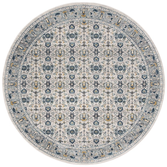 SAFAVIEH Madison Julian Floral Bordered Area Rug, Ivory/Navy, 6'7" x 6'7" Round