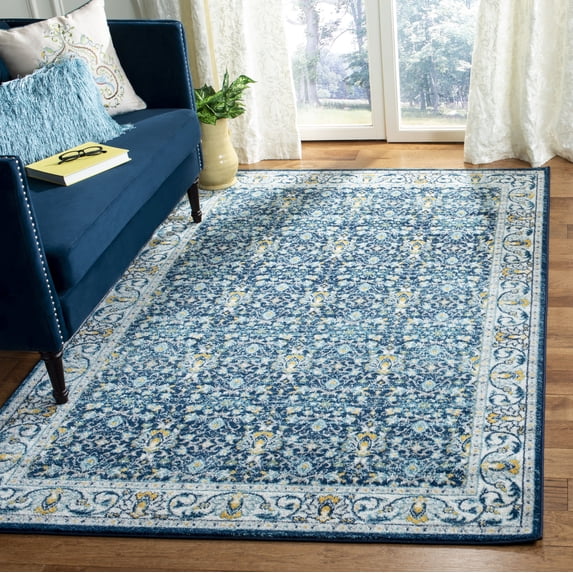 SAFAVIEH Madison Julian Floral Bordered Area Rug, Navy/Cream, 6' x 9'