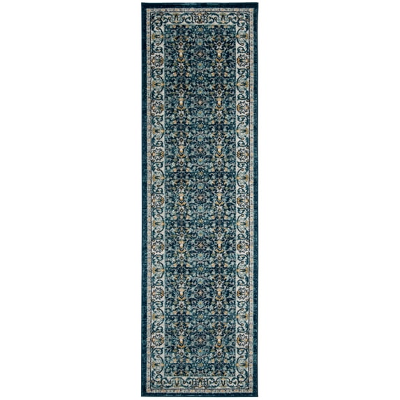 SAFAVIEH Madison Julian Floral Bordered Runner Rug, Navy/Cream, 2'3" x 8'