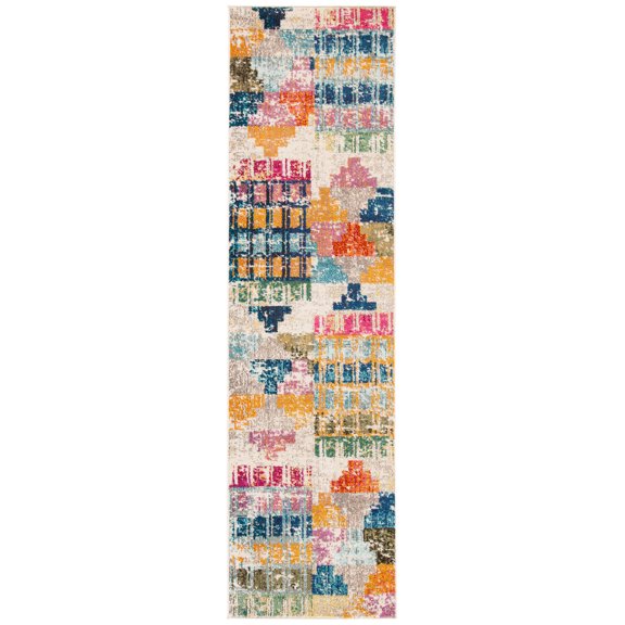 SAFAVIEH Madison Jytte Abstract Runner Rug, Ivory/Multi, 2' x 8'