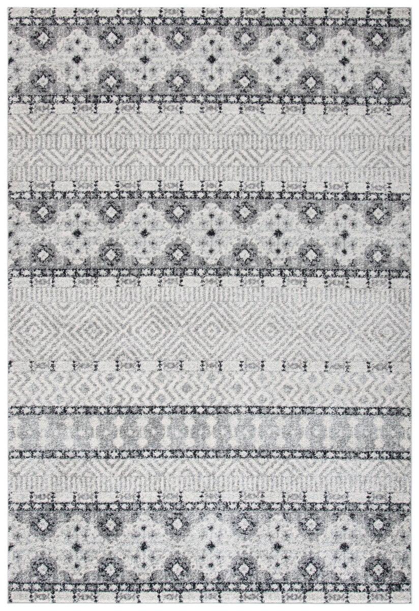 Gray and White Hand-Knotted Synthetic Area Rug