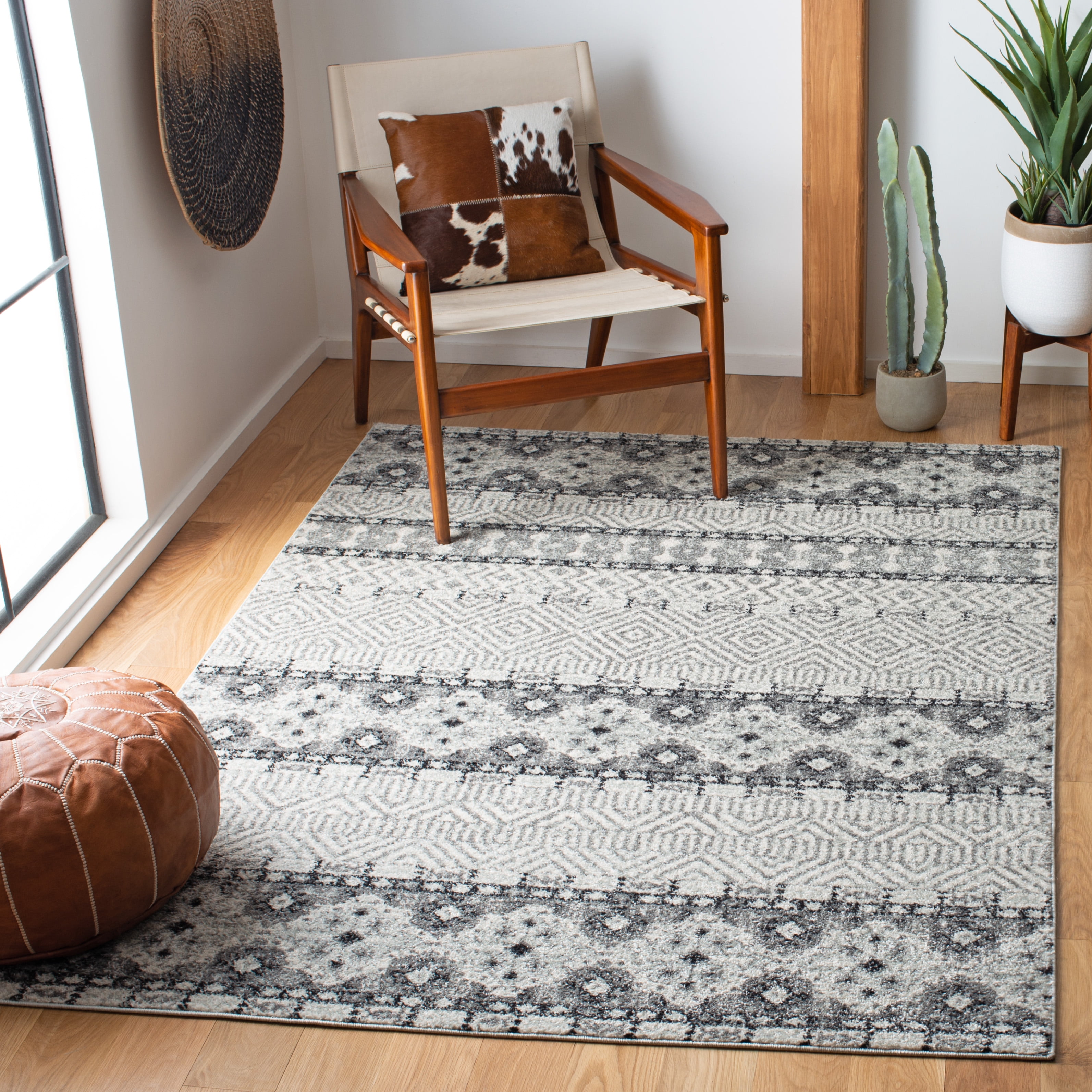 Charcoal Grey Synthetic 9' x 12' Hand-Knotted Area Rug