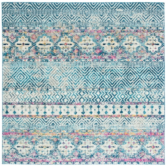 SAFAVIEH Madison Kandace Abstract Area Rug, Denim Blue/Purple, 5'3" x 5'3" Square