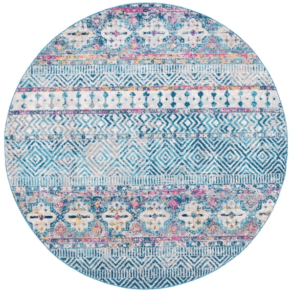 SAFAVIEH Madison Kandace Abstract Area Rug, Denim Blue/Purple, 6'7" x 6'7" Round