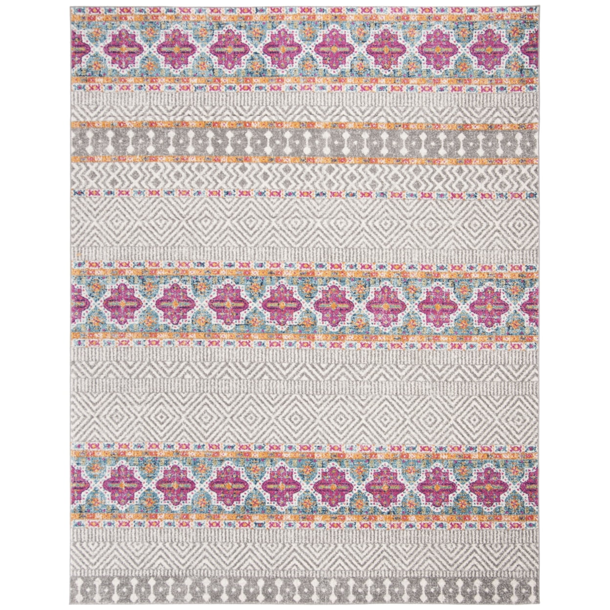 Ivory and Gray Rectangular Synthetic Easy Care Area Rug