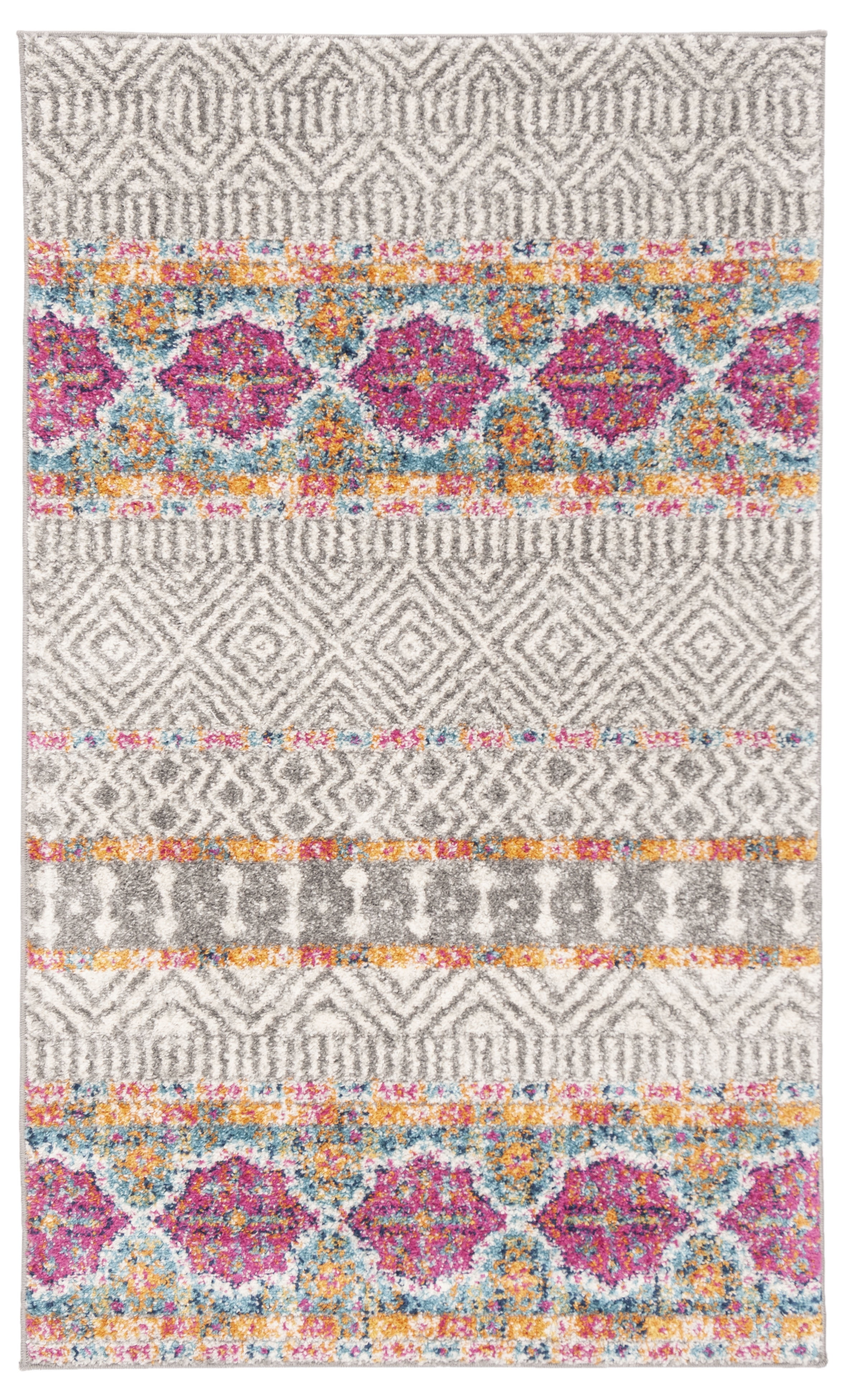 Ivory & Grey Boho Chic Synthetic Reversible Area Rug - 2'3" x 4'