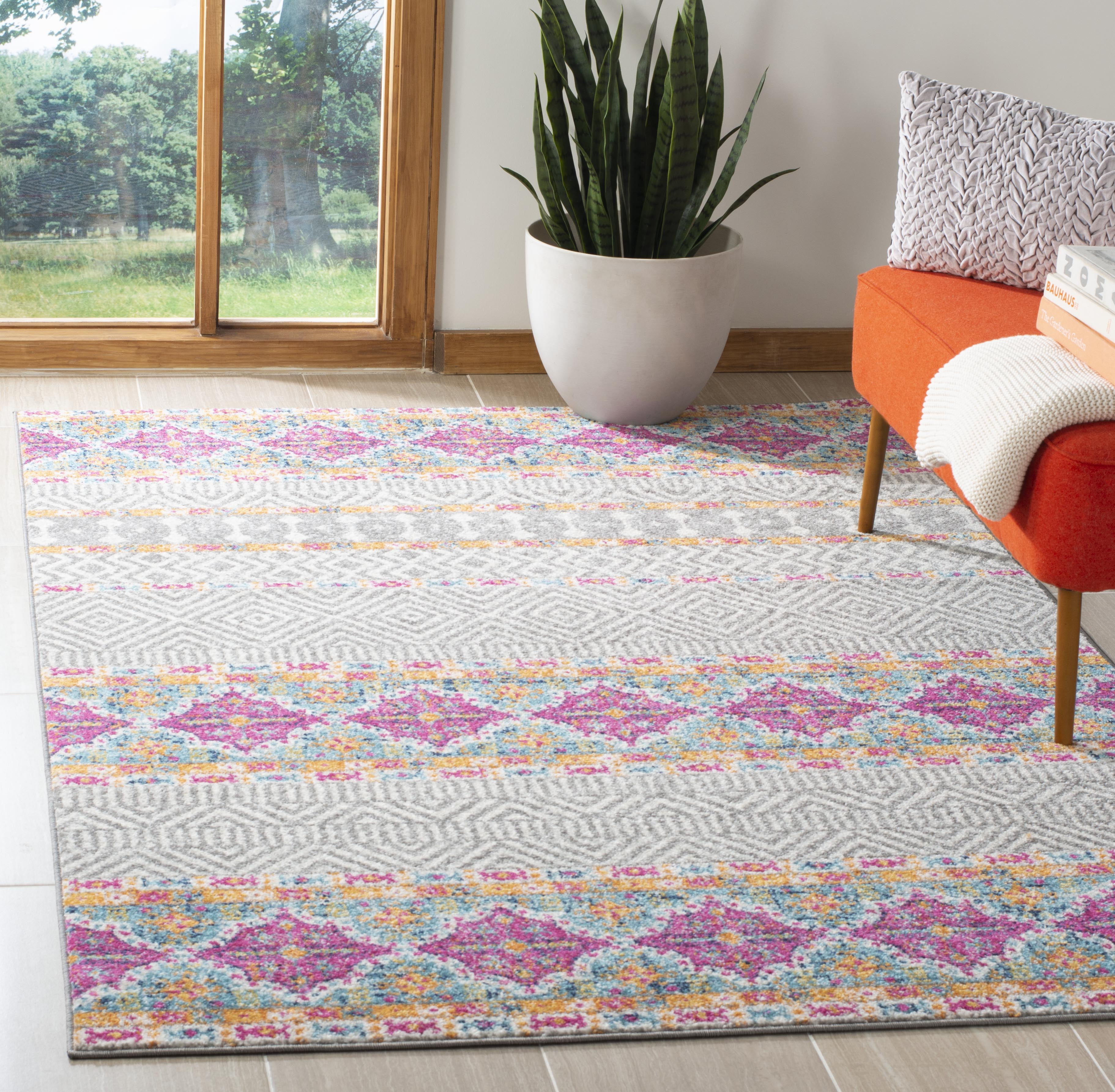 Grey/Ivory Reversible Rectangular 8' x 10' Synthetic Area Rug