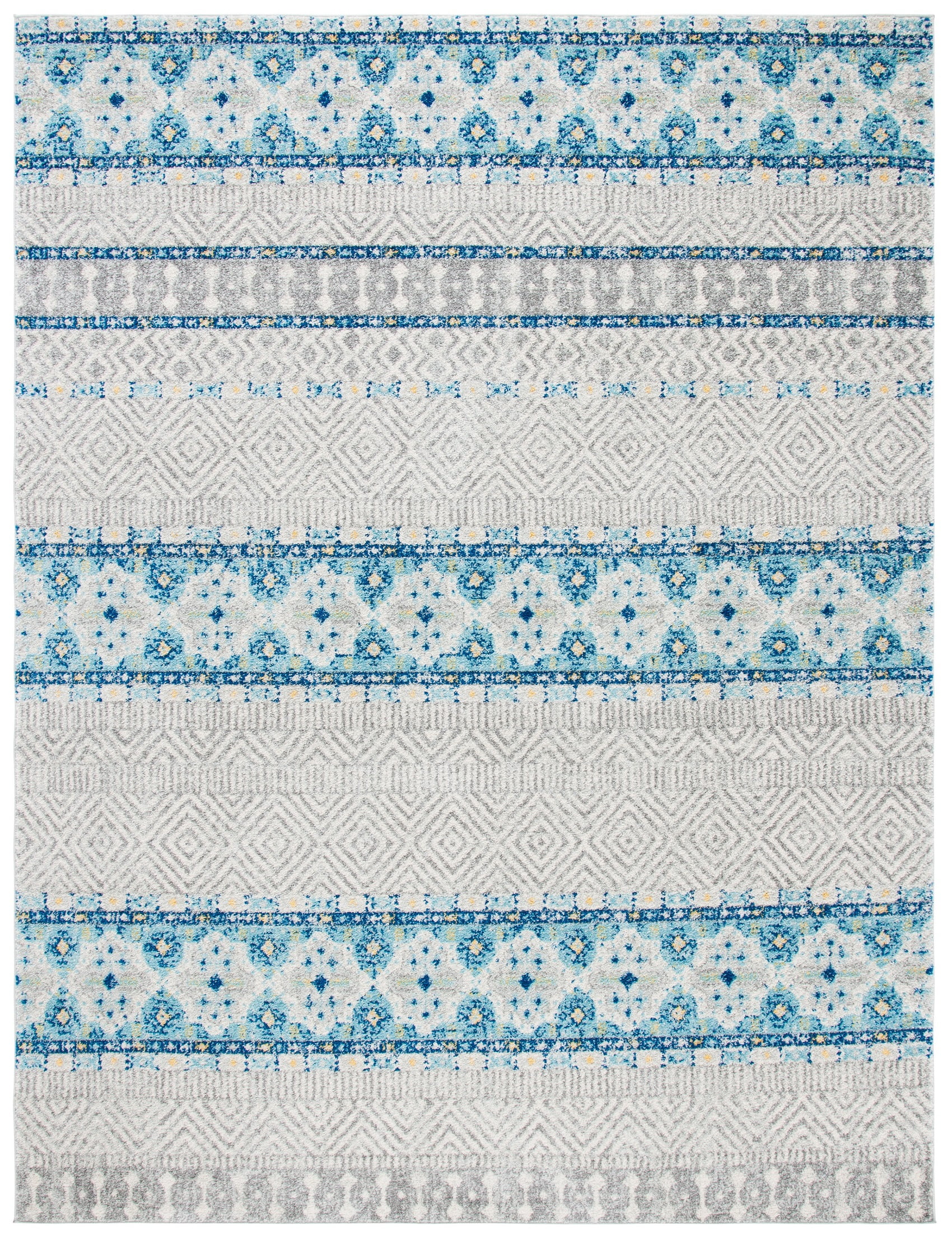 Rectangular 10' x 14' Grey and Turquoise Synthetic Area Rug