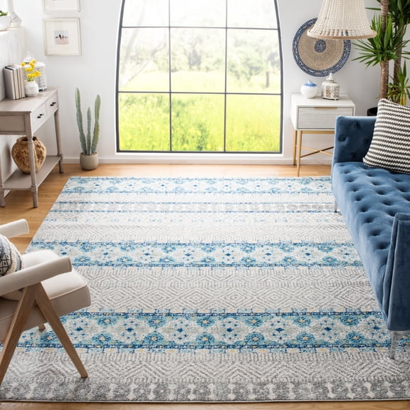 SAFAVIEH Madison Kandace Abstract Area Rug, Grey/Turquoise, 3' x 5'