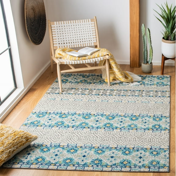 SAFAVIEH Madison Kandace Abstract Area Rug, Grey/Turquoise, 5'1" x 7'6"