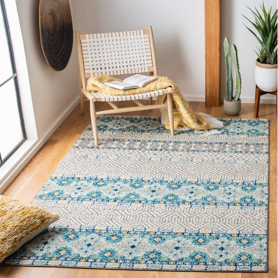 SAFAVIEH Madison Kandace Abstract Area Rug, Grey/Turquoise, 9' x 12'