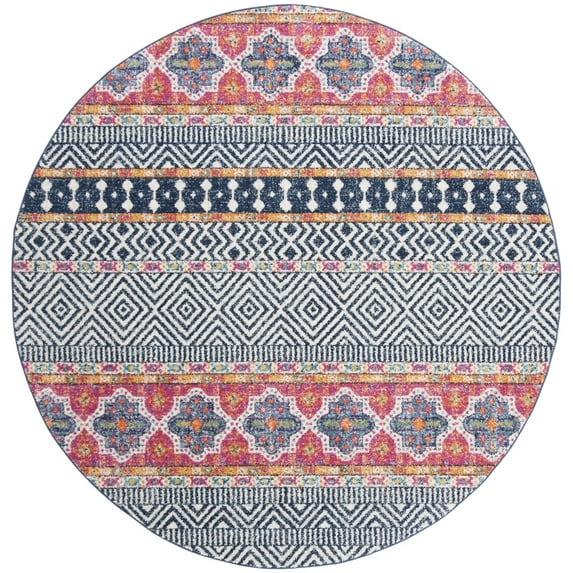 SAFAVIEH Madison Kandace Abstract Area Rug, Navy/Ivory, 4' x 4' Round