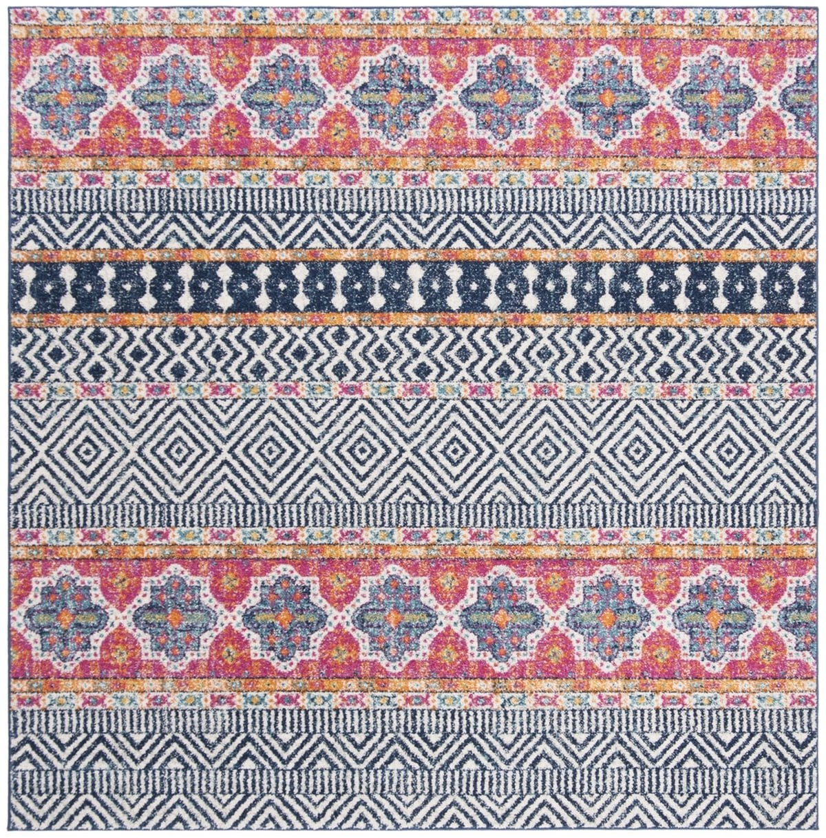 Navy and Ivory 9' x 9' Square Synthetic Area Rug