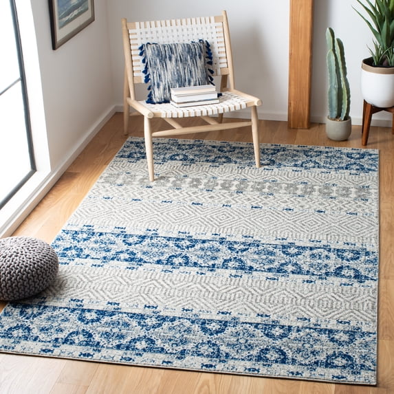 SAFAVIEH Madison Kandace Abstract Area Rug, Silver/Navy, 3' x 5'