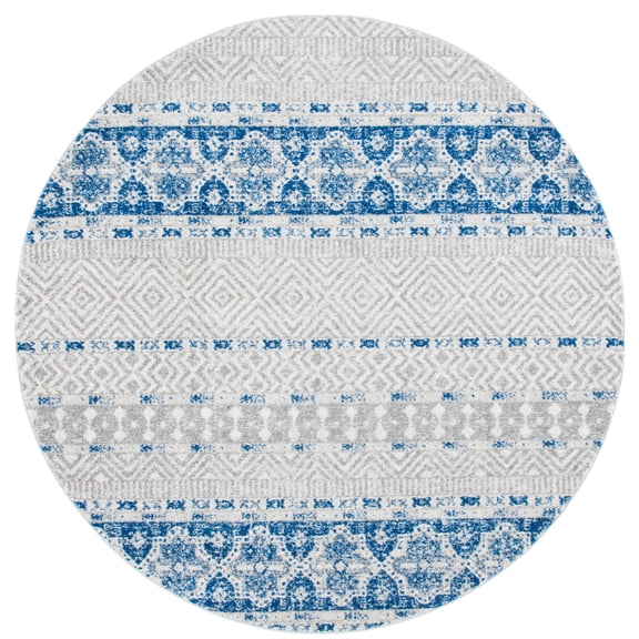 SAFAVIEH Madison Kandace Abstract Area Rug, Silver/Navy, 6'7" x 6'7" Round
