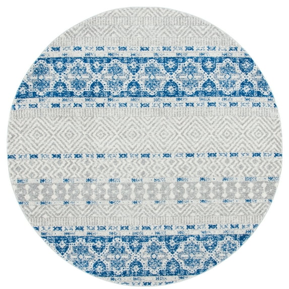 SAFAVIEH Madison Kandace Abstract Area Rug, Silver/Navy, 6'7" x 6'7" Round