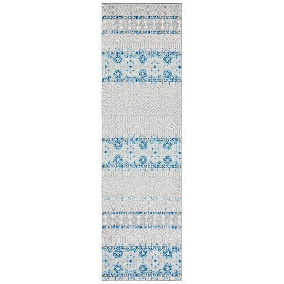 SAFAVIEH Madison Kandace Abstract Runner Rug, Grey/Turquoise, 2'3" x 6'