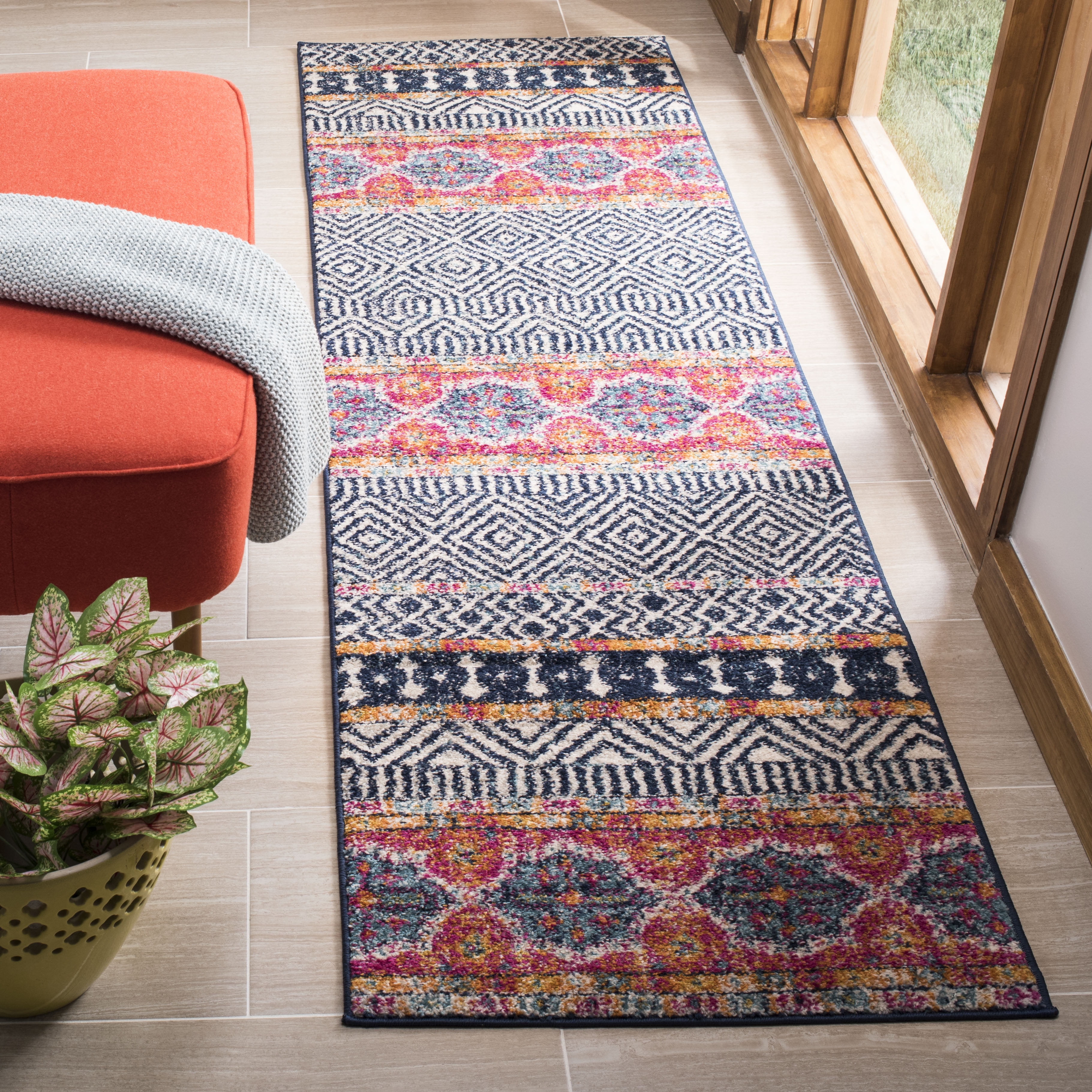 Madison Navy and Ivory Synthetic Runner Rug