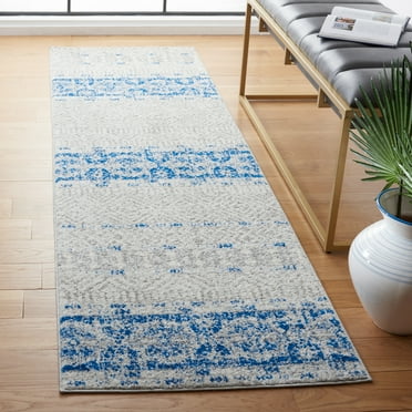 SAFAVIEH Madison Kandace Abstract Runner Rug, Silver/Navy, 2'3" x 8'