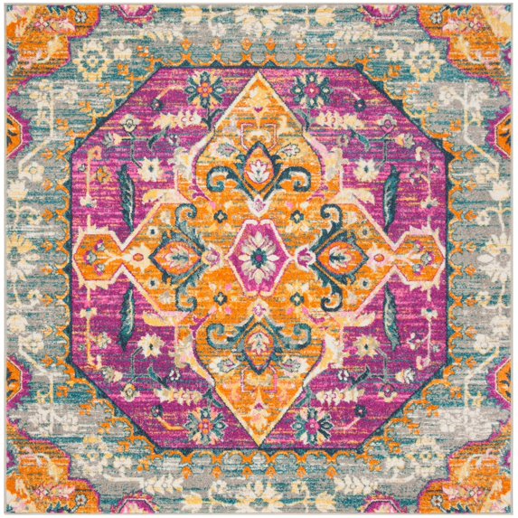 SAFAVIEH Madison Karissa Floral Area Rug, Light Grey/Fuchsia, 6'7" x 6'7" Square