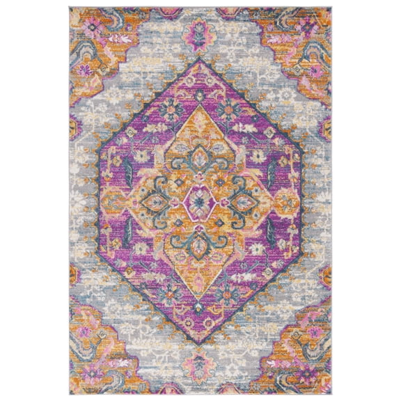 SAFAVIEH Madison Karissa Floral Area Rug, Light Grey/Fuchsia, 6' x 9'