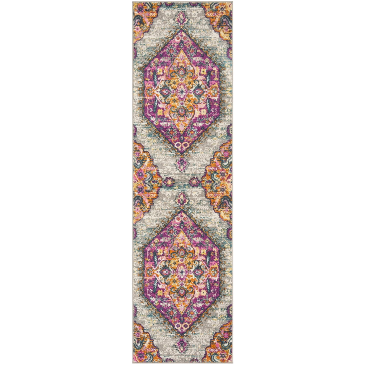 SAFAVIEH Madison Karissa Floral Runner Rug, Light Grey/Fuchsia, 2'3" x 12'