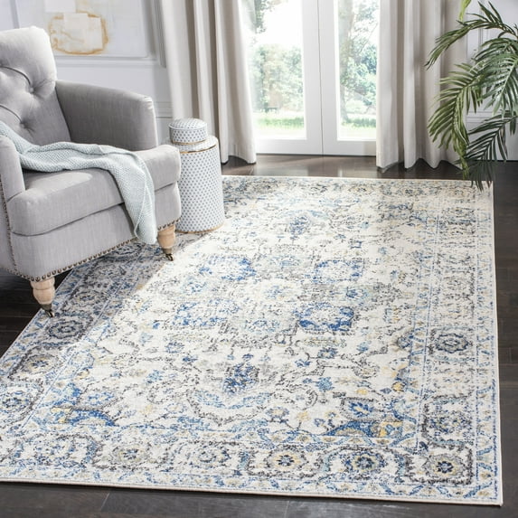SAFAVIEH Madison Katina Oriental Area Rug, Grey/Ivory, 6'7" x 9'2" - Traditional Design, Grey & Ivory, Non-Shedding & Easy Cleaning, Ideal for Living Room, Bedroom, Dining Space