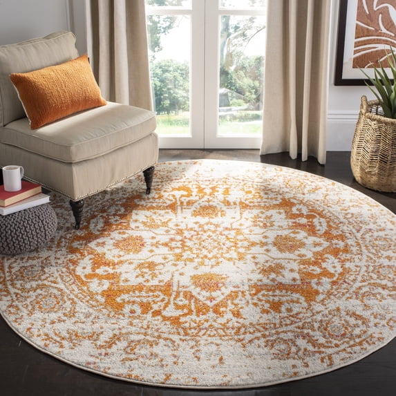 SAFAVIEH Madison Katina Oriental Area Rug, Orange/Ivory, 10' x 10' Round - Large - Traditional Design, Orange & Ivory, Non-Shedding & Easy Cleaning, Ideal for Living Room, Bedroom, Dining Space