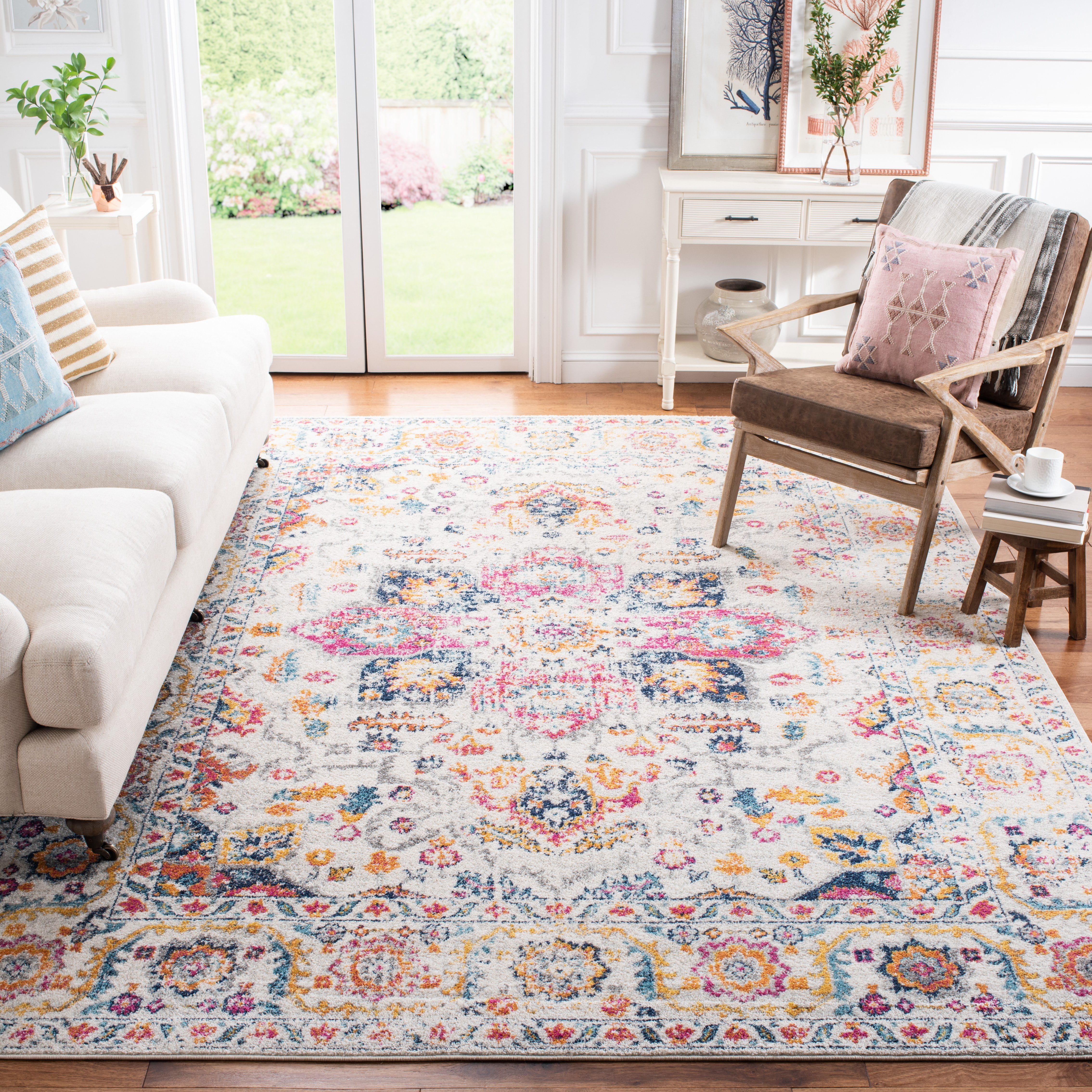 Safavieh Madison Rug Collection Traditional Medallion, Snowflake Power Loomed Fuchsia/Ivory Oriental Area Rugs, 10' x 14', Stain Resistant