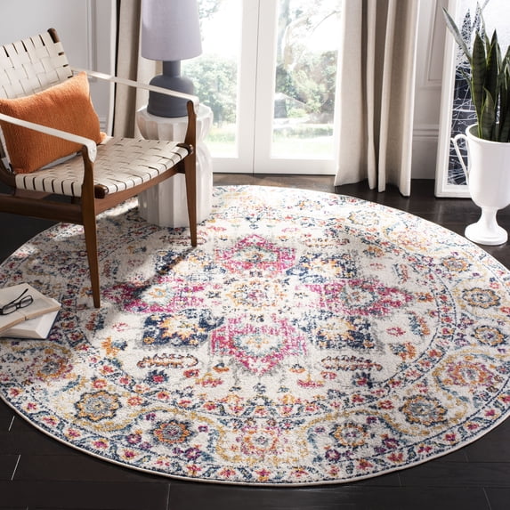 SAFAVIEH Madison Katina Traditional Area Rug, Fuchsia/Ivory, 6'7" x 6'7" Round - Traditional Design, Fuchsia & Ivory, Non-Shedding & Easy Cleaning, Ideal for Living Room, Bedroom, Dining Space