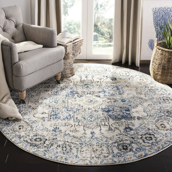 SAFAVIEH Madison Katina Traditional Area Rug, Grey/Ivory, 9' x 9' Round - Large - Traditional Design, Grey & Ivory, Non-Shedding & Easy Cleaning, Ideal for Living Room, Bedroom, Dining Space