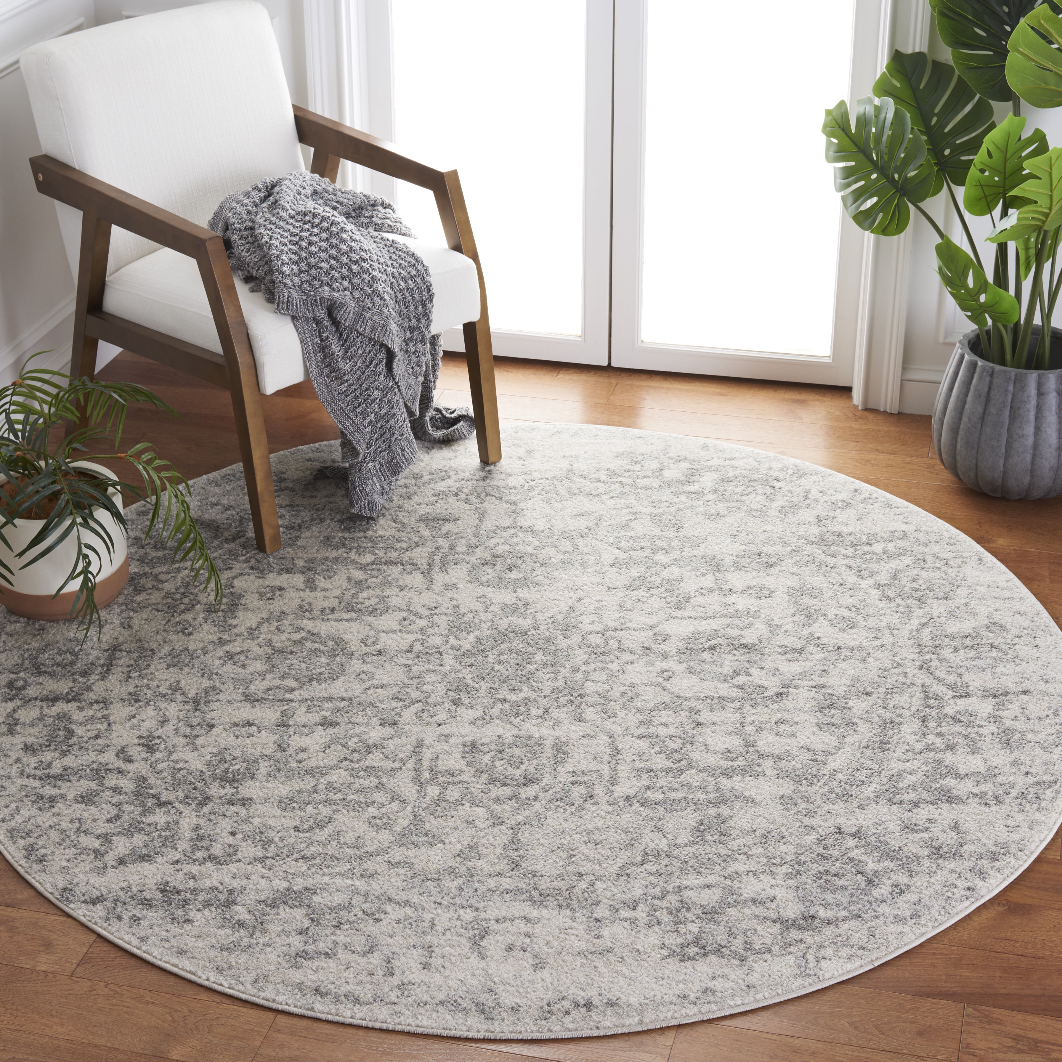 Safavieh Madison Rug Collection Medallion, Snowflake Power Loomed Off-White Oriental Area Rugs, 8' x 8' Round, Stain Resistant