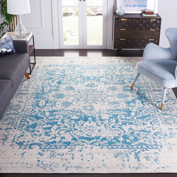 SAFAVIEH Madison Katina Traditional Area Rug, Teal/Ivory, 6'7" x 6'7" Square - Traditional Design, Teal & Ivory, Non-Shedding & Easy Cleaning, Ideal for Living Room, Bedroom, Dining Space