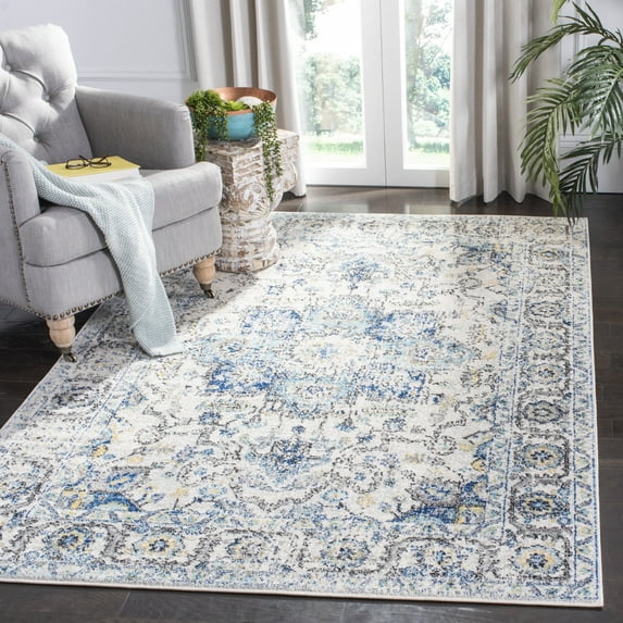 SAFAVIEH Madison Katina Traditional Area Rug, Turquoise/Ivory, 3' x 3' Square - Traditional Design, Turquoise & Ivory, Non-Shedding & Easy Cleaning, Ideal for Living Room, Bedroom, Dining Space