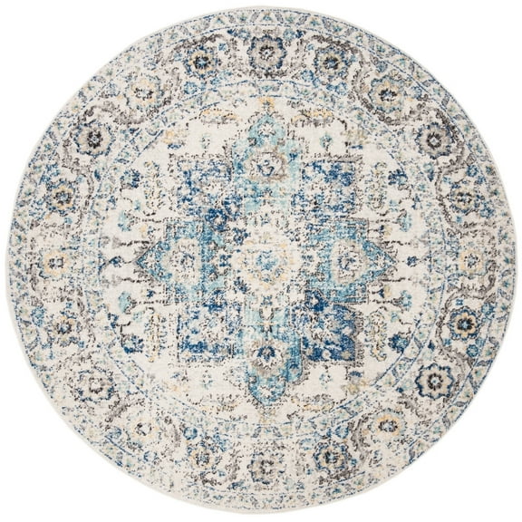SAFAVIEH Madison Katina Traditional Area Rug, Turquoise/Ivory, 8' x 8' Round