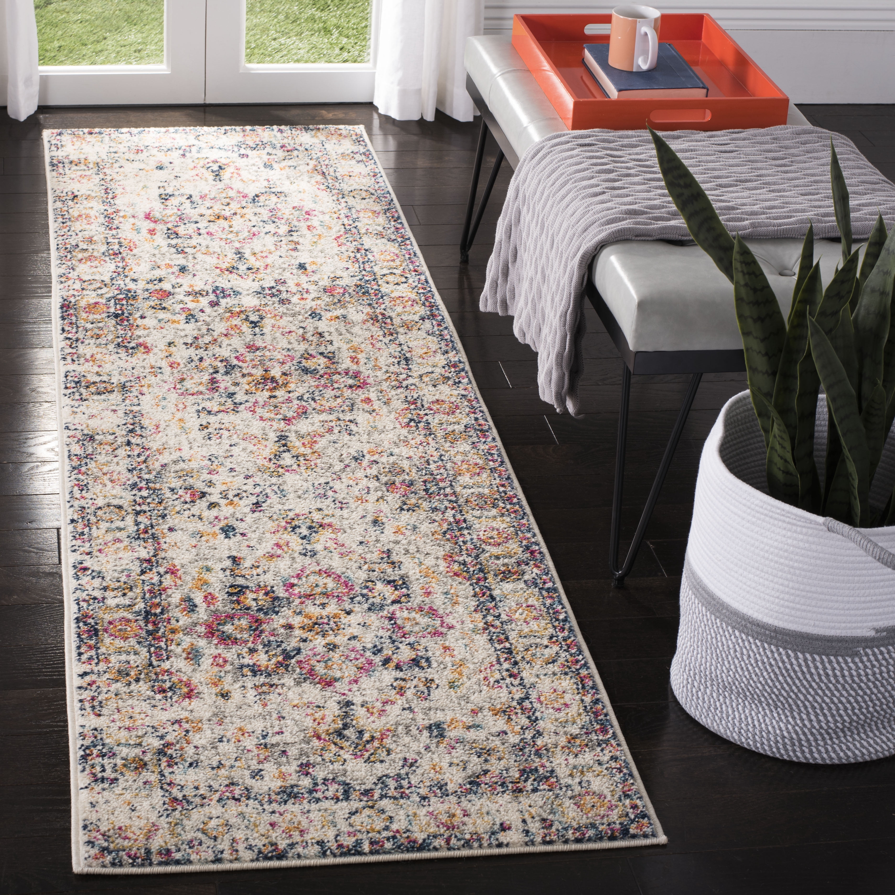 Safavieh Madison Rug Collection Power Loomed Fuchsia/Ivory Oriental Area Rugs, 2'3" x 8' Runner