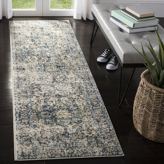 SAFAVIEH Madison Katina Traditional Runner Rug, Turquoise/Ivory, 2'3" x 8' - Traditional Design, Turquoise & Ivory, Non-Shedding & Easy Cleaning, Ideal for Living Room, Bedroom, Dining Space, Entrywa