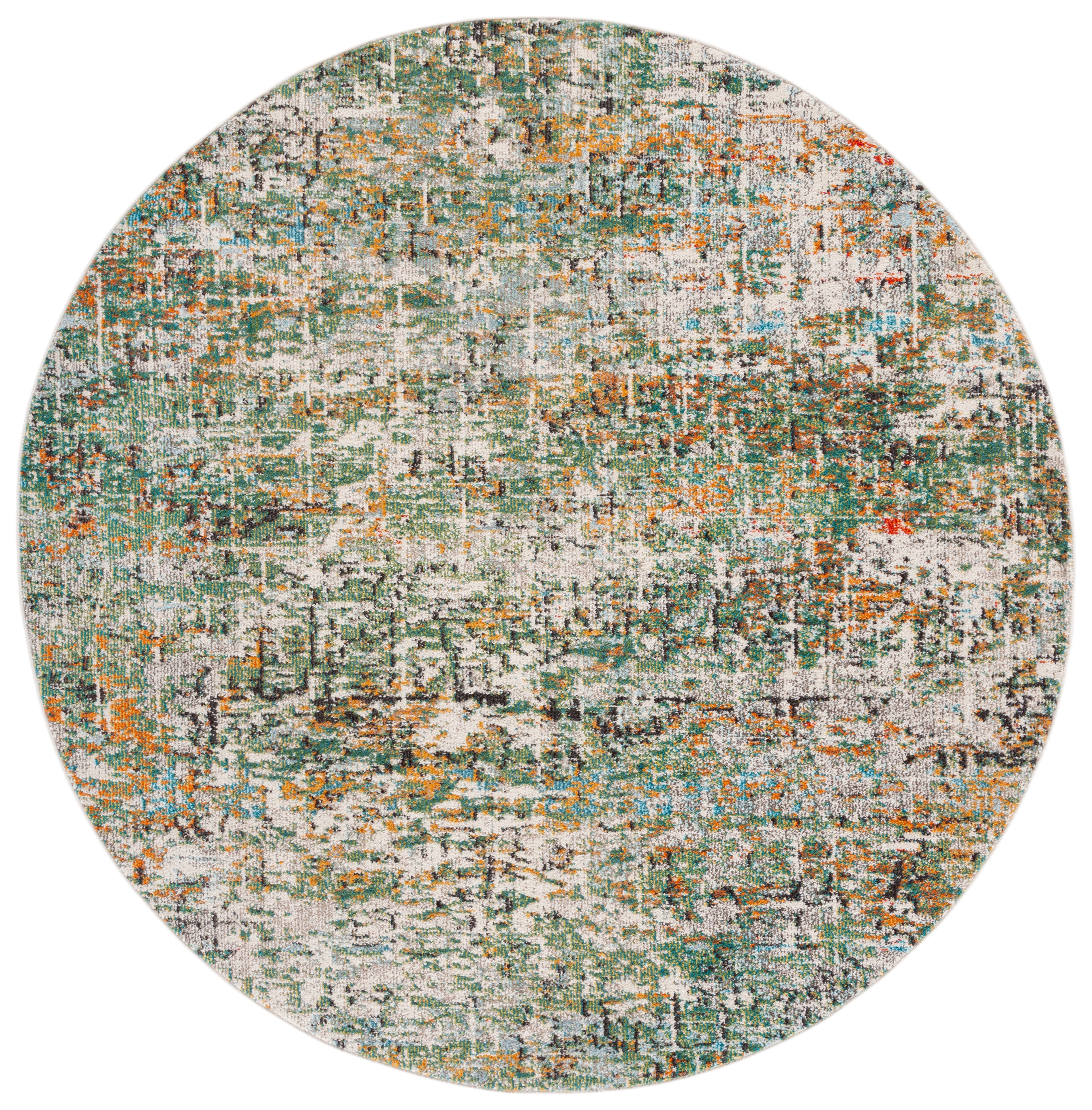 Gray and Green Round Synthetic Flat Woven Area Rug