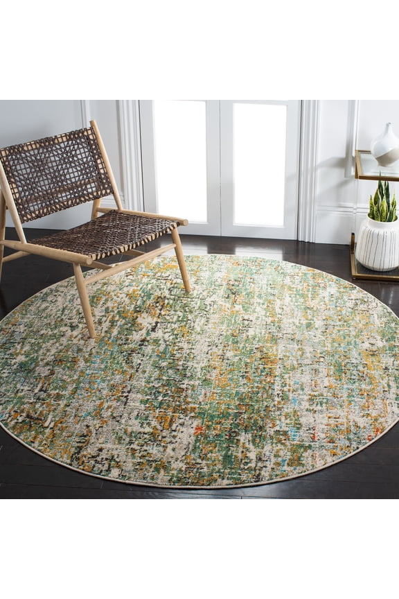 Madison Kebo Abstract Area Rug, Green/Turquoise, 3' x 3' Round - Modern Design, Green & Turquoise, Ideal for Living Room, Bedroom, Dining Space
