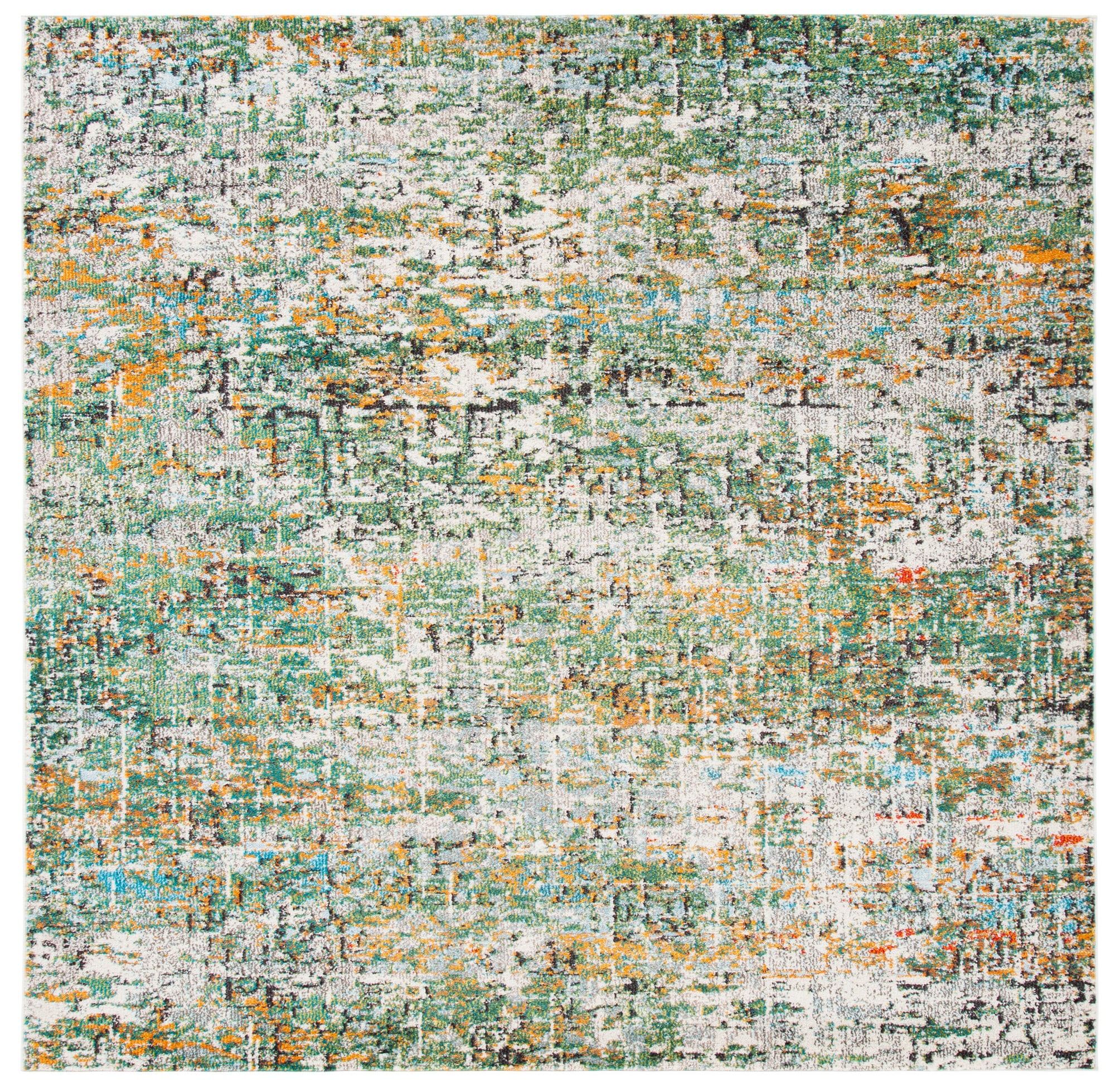 Green and Turquoise Abstract 5' Square Synthetic Area Rug