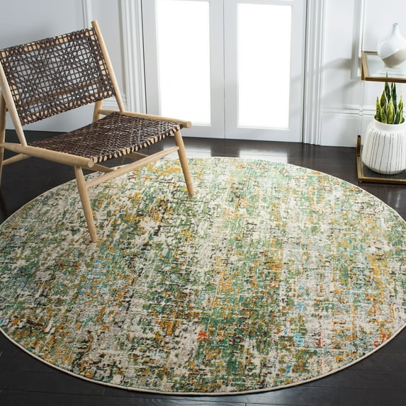 SAFAVIEH Madison Kebo Abstract Area Rug, Green/Turquoise, 8' x 8' Round - Modern Design, Green & Turquoise, Ideal for Living Room, Bedroom, Dining Space