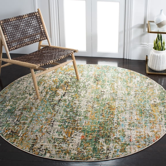SAFAVIEH Madison Kebo Abstract Area Rug, Green/Turquoise, 9' x 9' Round - Large - Modern Design, Green & Turquoise, Ideal for Living Room, Bedroom, Dining Space