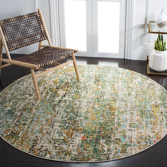 SAFAVIEH Madison Kebo Abstract Area Rug, Green/Turquoise, 9' x 9' Round - Large - Modern Design, Green & Turquoise, Ideal for Living Room, Bedroom, Dining Space