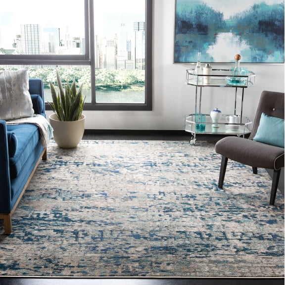 SAFAVIEH Madison Kebo Abstract Area Rug, Grey/Blue, 12' x 18' - X-Large - Modern Design, Grey & Blue, Ideal for Living Room, Bedroom, Dining Space