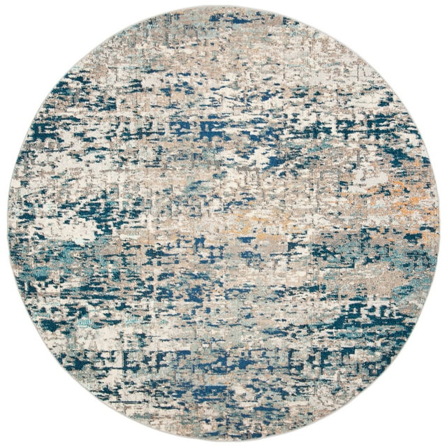 SAFAVIEH Madison Kebo Abstract Area Rug, Grey/Blue, 3' x 3' Round